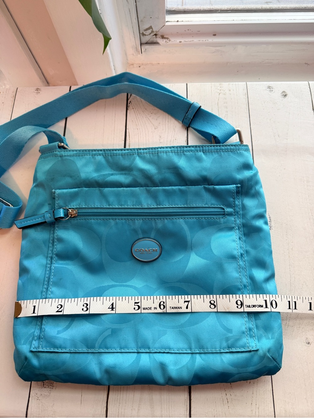 Coach | Signature Getaway Nylon File Crossbody Bag (F77408), Turquoise Blue - Picture 11 of 16